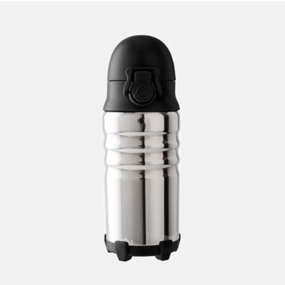 PlanetBox Capsule Water Bottle 11 oz- Black/Silver, extra sipper spout included